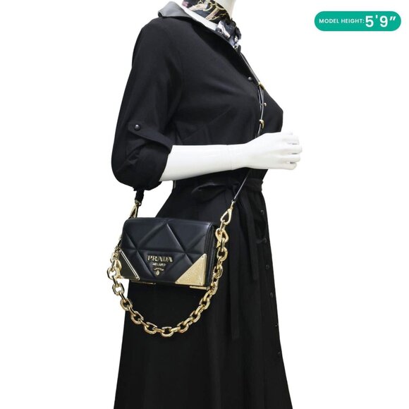 Prada Quilted Nappa Stitched Leather Crossbody Bag Black - Picture 2 of 15